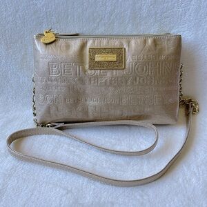 Betsey Johnson Metallic Gold Double Zip Wristlet/ Crossbody Purse